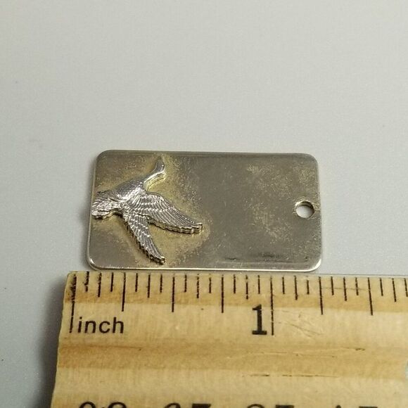 Vintage Duck in Flight Metal Rectangle Pendant, Silver Tone, Bird Wings Estate - Picture 5 of 7